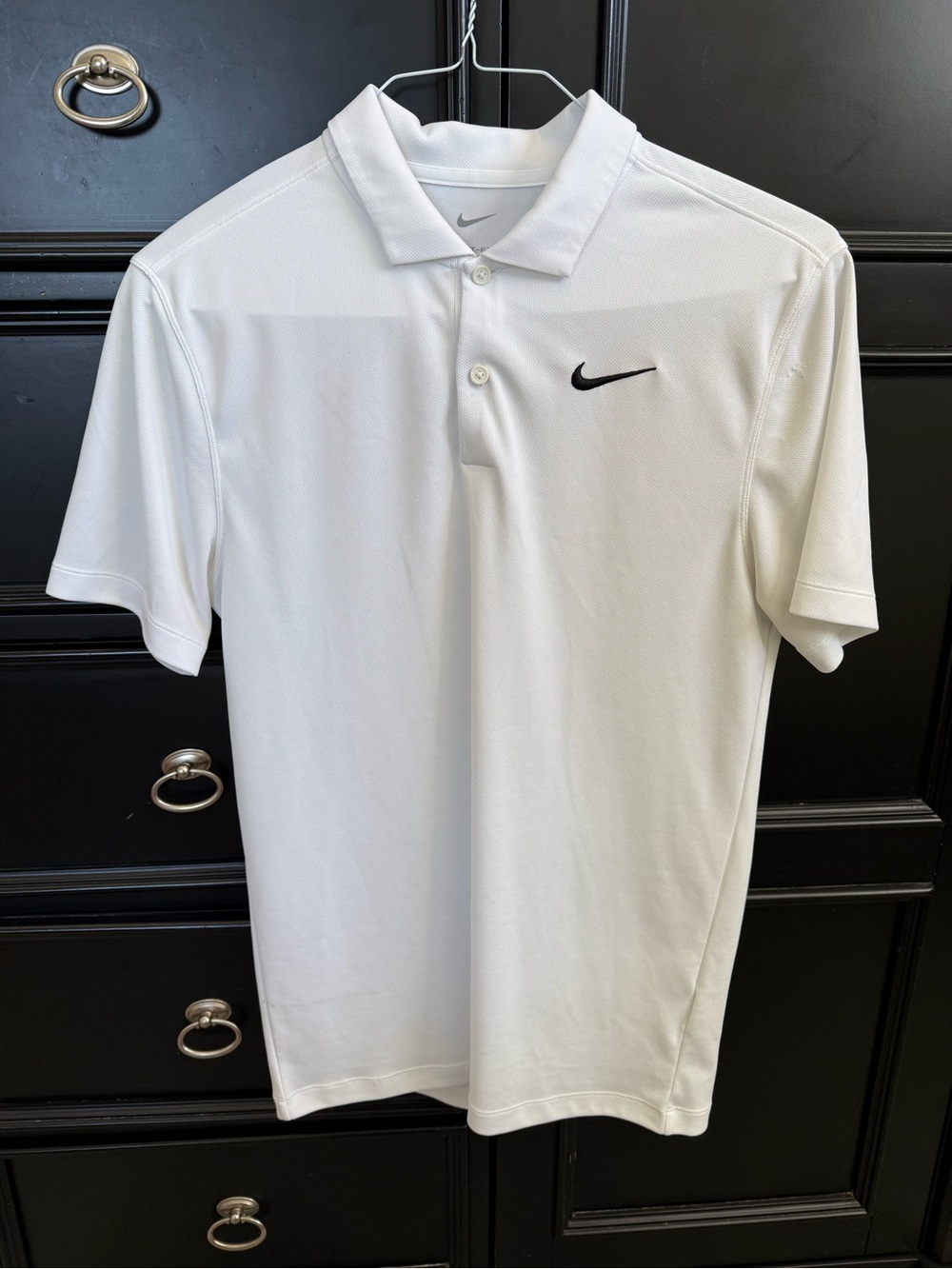 Nike White Short-Sleeve Polo with Black Swoosh